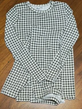 Long-Sleeve Kids Gingham Pajama Set - Beige & White, Girls' 7